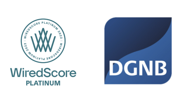 Logos: WiredScore Platinum, DGNB
